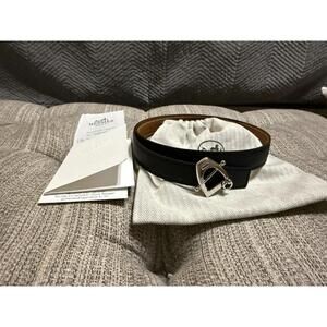 Hermes Canaille silver buckle Reversible leather Belt 24 mm